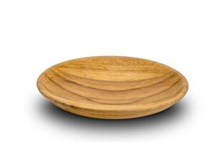 Closeup view of empty wooden dish on white bacground with clipping path. photo