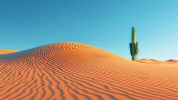 ai generado un Desierto paisaje, con laminación arena dunas extensión dentro el distancia y un soltero cactus foto