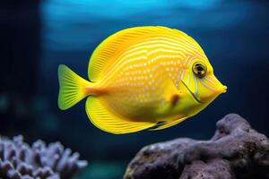 AI generated Yellow tang fish on coral reef photo