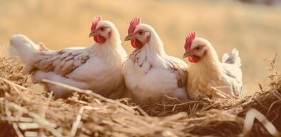 AI generated a small flock of chickens on hay photo