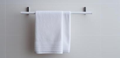 AI generated a towel rack sitting in a small white bathroom photo