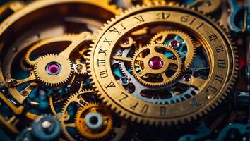 AI generated clock mechanism close up photo