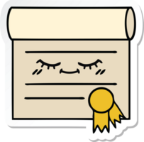 sticker of a cute cartoon certificate png