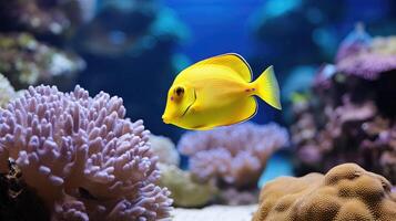 AI generated Yellow tang fish on coral reef photo