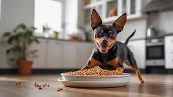 ai generado linda perro con seco comida foto