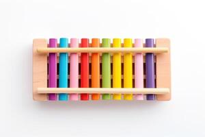 AI generated Colorful wooden xylophone on white background photo