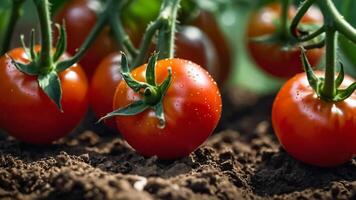 AI generated ripe tomato in a greenhouse photo