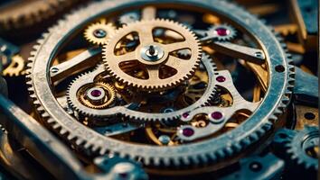 AI generated clock mechanism close up photo