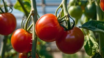 AI generated ripe tomato in a greenhouse photo