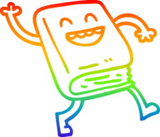 rainbow gradient line drawing of a cartoon dancing book png