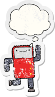 cartoon robot with thought bubble as a distressed worn sticker png