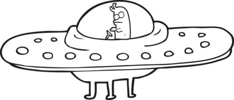 hand drawn black and white cartoon ufo png