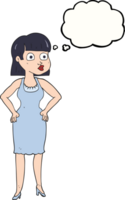 hand drawn thought bubble cartoon woman with hands on hips png