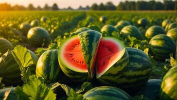 AI generated Ripe watermelons in the field photo