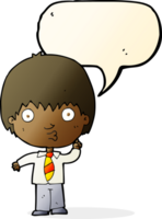 cartoon school boy answering question with speech bubble png
