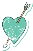 iconic distressed sticker tattoo style image of an arrow and heart png