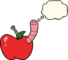 Cartoon-Apfel mit Wurm mit Gedankenblase png