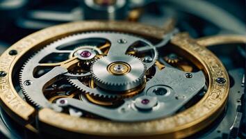 AI generated clock mechanism close up photo