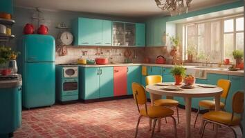 AI generated retro color kitchen photo