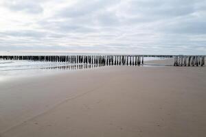 lonely beach with waves and sky in zeeland, the netherlands photo