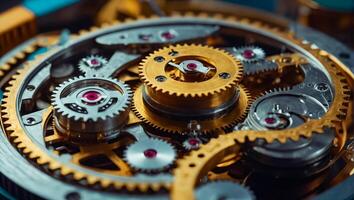 AI generated clock mechanism close up photo