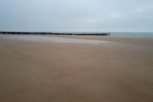 antiguo de madera rompeolas en el norte mar en Zeeland Países Bajos foto