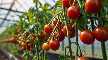 AI generated ripe tomato in a greenhouse photo