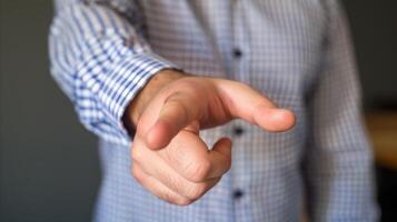 AI generated Man in checkered shirt extending hand for handshake photo