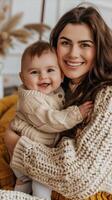 AI generated Heartwarming mother and baby bonding moment in cozy setting photo