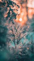 AI generated Serene sunset behind flourishing spring foliage photo