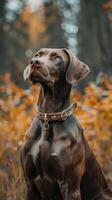 AI generated Elegant brown dog posing in autumn nature scene photo