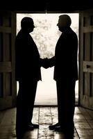 AI generated Silhouetted business partners shaking hands indoors photo