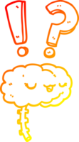 warm gradient line drawing of a cartoon curious brain png