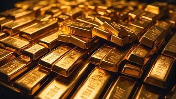 AI generated gold bars on a dark background photo