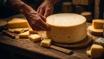 ai generado del hombre manos con queso foto