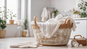 AI generated Basket with laundry for washing photo