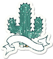 worn old sticker with banner of a cactus png