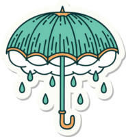 klistermärke av tatuering i traditionell stil av ett paraply och storm moln png
