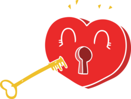 flat color style cartoon heart with key png