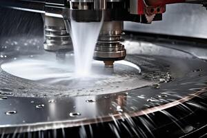 AI generated Machine using water pressure to cut through stainless steel materials photo