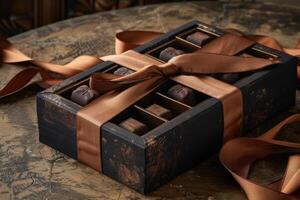 AI generated Luxury set of chocolate candies in a gift box photo