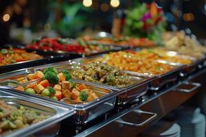 AI generated Catering buffet food indoor in luxury restaurant with meat and vegetables. photo