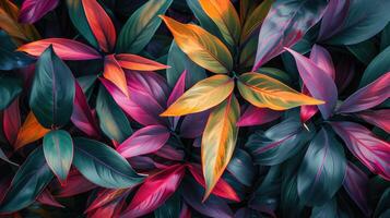 AI generated Leaf or plant Cordyline fruticosa leaves colorful vivid tropical nature background. photo