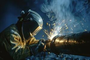 AI generated A welder welding a pipe. photo