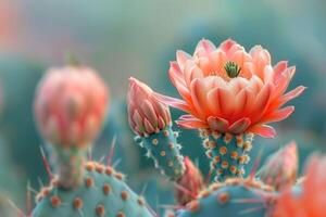 AI generated Beautiful light orange flowers of cactus photo