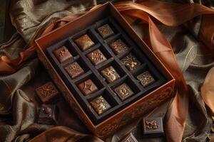 AI generated Luxury set of chocolate candies in a gift box photo