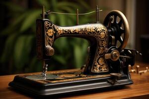 AI generated Vintage Sewing Machine. photo