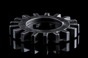 AI generated Industrial metal gears on black background photo