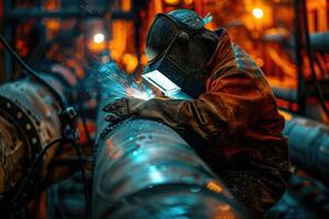 AI generated A welder welding a pipe. photo