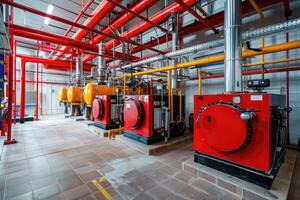 AI generated Modern boiler room with gas boilers, industrial heating. photo